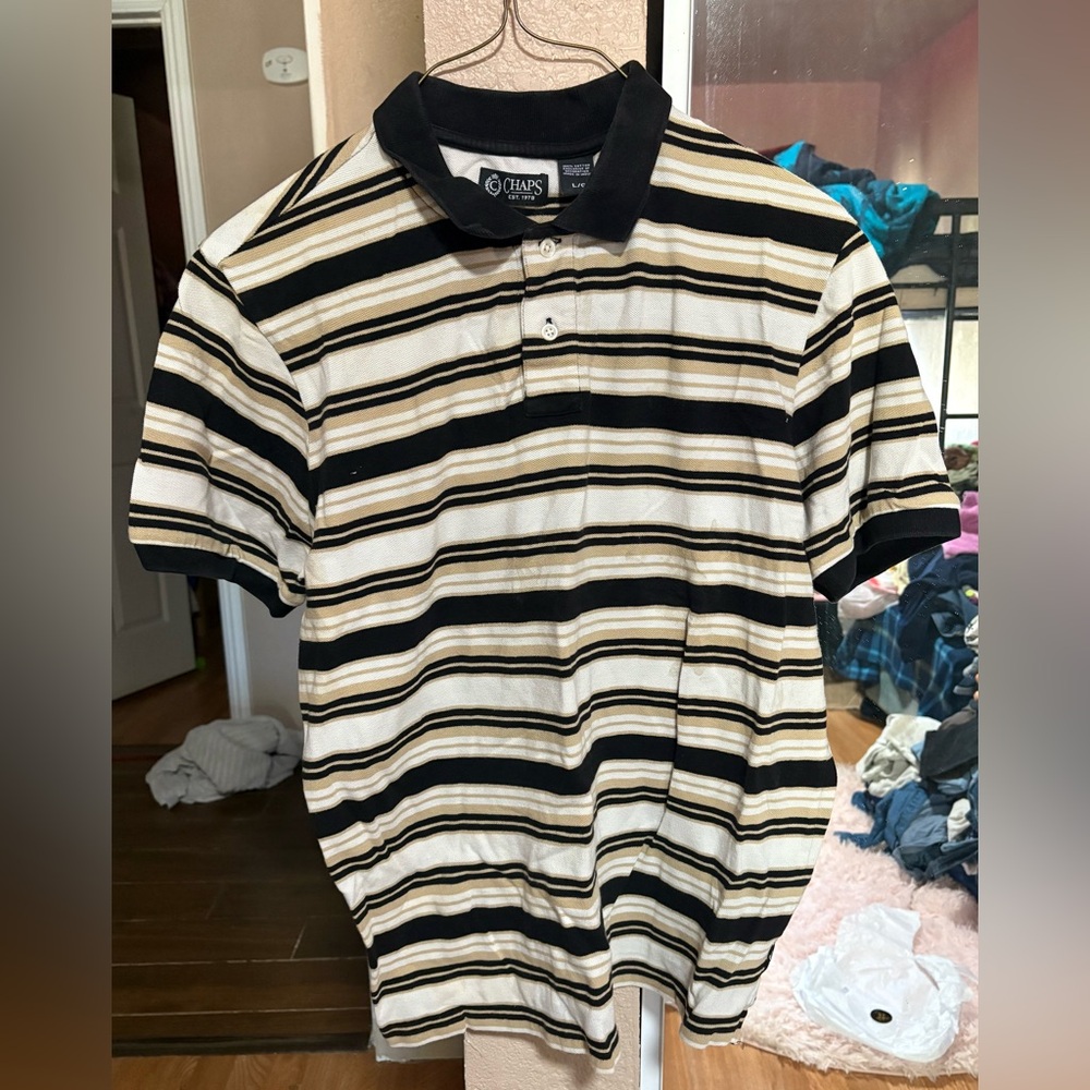 Chaps Black and White Striped Polo Shirt